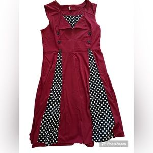 Red and Black Polk a dot button flare dress 1950s style
